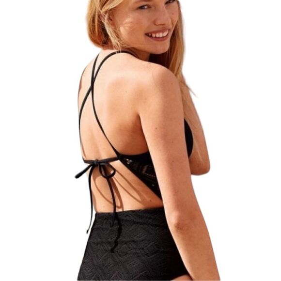 Aerie Crochet One Piece Swimsuit in Black Size Small - Picture 4 of 13